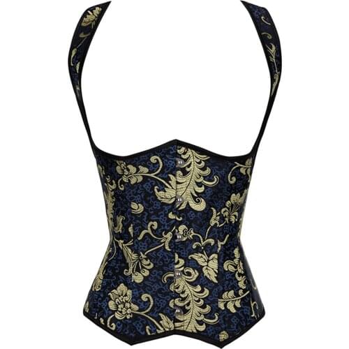 Full Spiral Steel Boned Waist Training Shoulder Straps Brocade Corset Underbust Posture Corrector Shapewear Women Vest Bustier