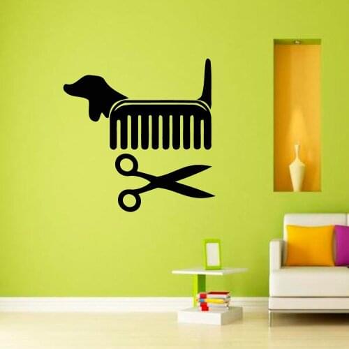 Creative Wall Decals Pet Shop Black Scissors Dog Comb Wall Stickers DIY Removable Vinyl Home Decor