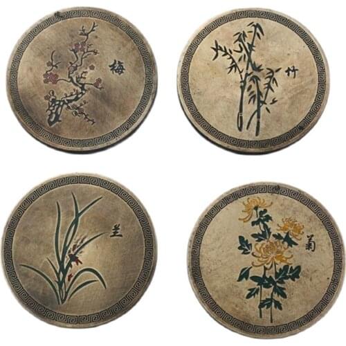 Round pure copper Zhen Zhi, Mei Lan Ju, bamboo, copper Zhen paper, brush, calligraphy originality, pressing paper Zhen Chi