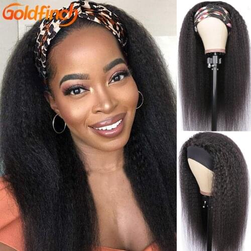 150 180 200 250 Density Headband Wig Human Hair Remy Peruvian Kinky Straight Human Hair Wigs Glueless Wig With Headband Attached
