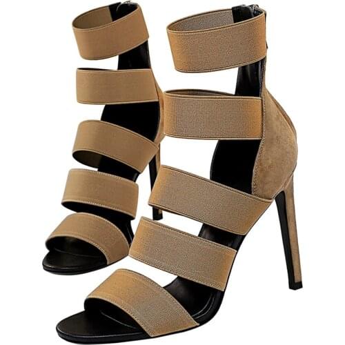 Летние женские сандалии, эластичные пояса, глубокие каблуки, высокие каблуки и высокие сандалии