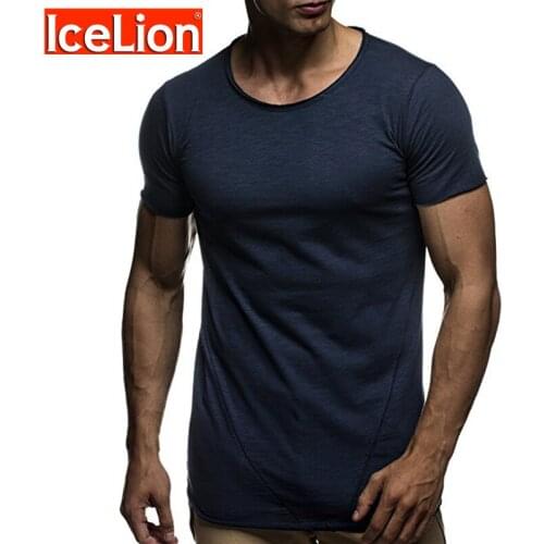IceLion 2021 New Summer Short Sleeve T Shirt Men Fashion Solid Stitching Long T-shirt Mens O Neck Slim Fit Tshirt DropShipping