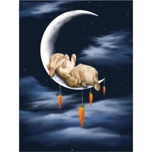 5D Diy Diamond Painting Cartoon Full Square Drill Embroidery Rabbit Moon Cross Stitch Kits Home Decoration Children Room Crafts