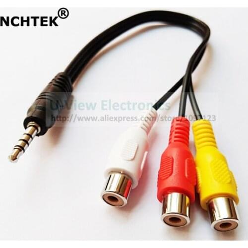 NCHTEK 4 Poles 3.5MM Male Stereo to 3 RCA Female Audio Video AV Adapter Cord Cable About 25CM/Free DHL Shipping/100PCS