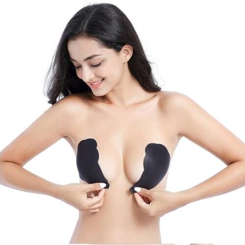 Invisible Silicone Bra Front Buckle Push Up Seamless Waterproof Strapless Chest Stickers Gathered Underwear Wedding Bra Size A D