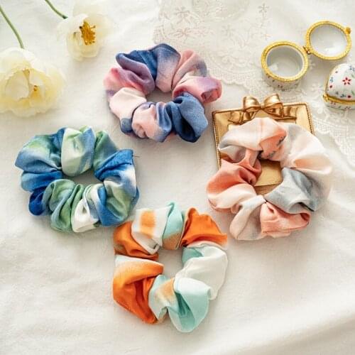 Japanese and Korean New Version of Tie-Dye Elastic Large Intestine Ring Hair Ring Simple Joker Womens Cloth Ring