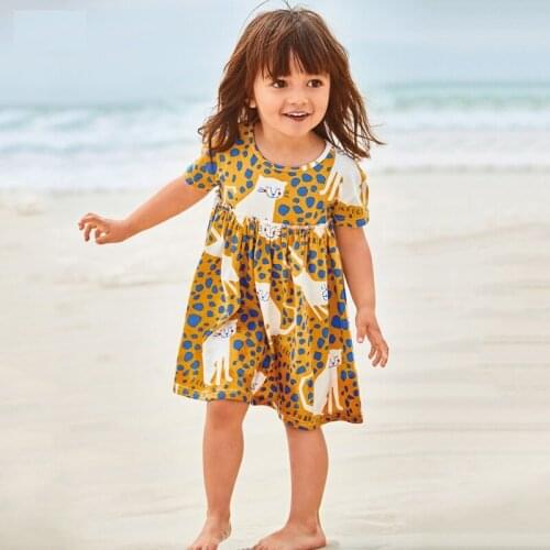 Baby and Toddler Girls Short-Sleeve Princess Dress 100% Cotton Dot Cat Kids Casual Summer Dresses