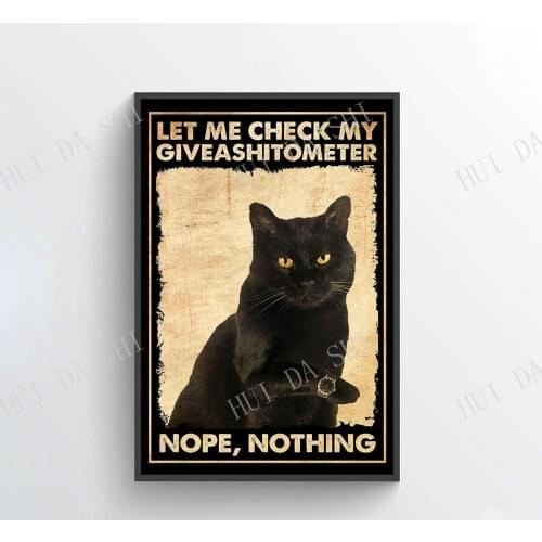 Cat Poster - Let Me Check My Giveashitometer Nope Nothing, Black Cat Art Prints, Funny Cat Wall Art, Black Cat Lovers
