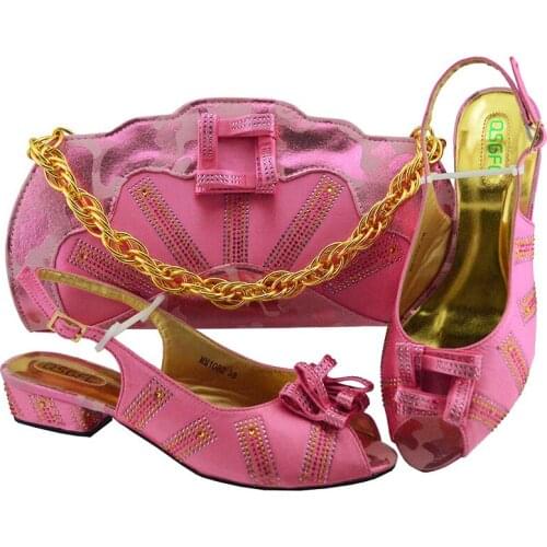 Pink Color Italian Shoes with Match Bags Shoes and Bag Set African Sets 2018 Women Italian African Party Pumps Shoe MM1082