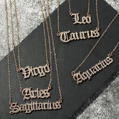 Crystal Zircon 12 Constellations Letter Pendant Necklaces for Women Pisces Aquarius Taurus Gemini Leo Capricorn Scorpio Necklace