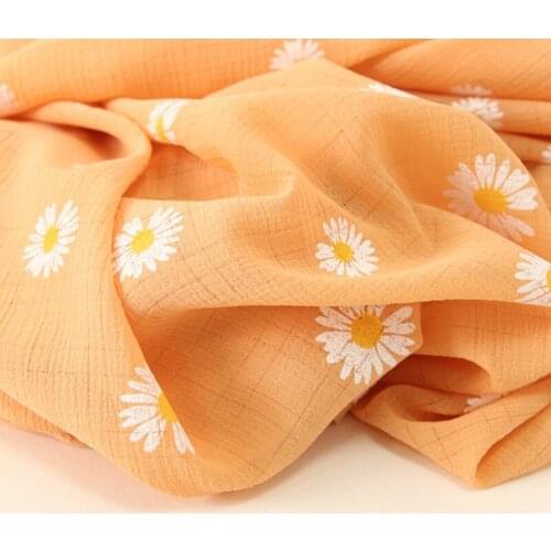 1 Yard Print Daisy Flower Overlay Grid Chiffon fabric Breathable chiffon For Spring Beach Dress Lace Blouse Curtain Supply
