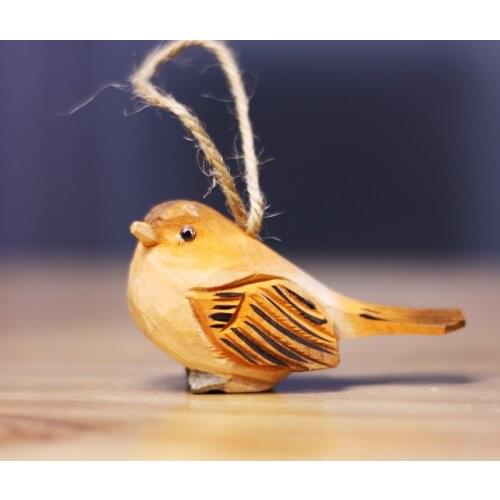 Small bird wood carving sparrow pendant animal wooden birds solid woods sculpture home garden ornaments