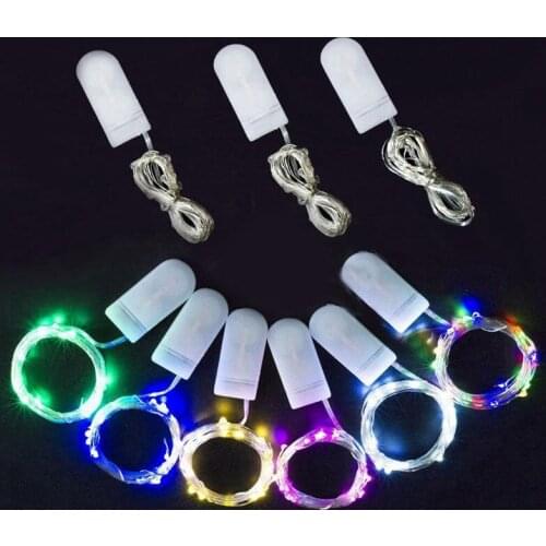 100pcs 2M 20 Led Silver Copper Wire Button Cell Battery Powered Fairy Garland LED String Light for Christmas Wedding Home Party