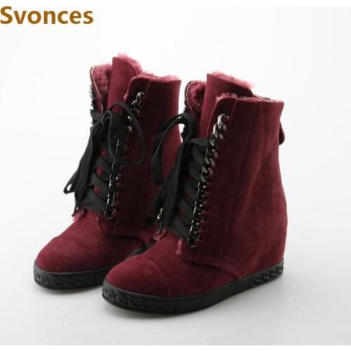 Warm Winter Boots Shoes Woman Fashion Cashmere Lining Height Increasing Boots Platform High Heel Wedge Zip Womens Casual Shoes