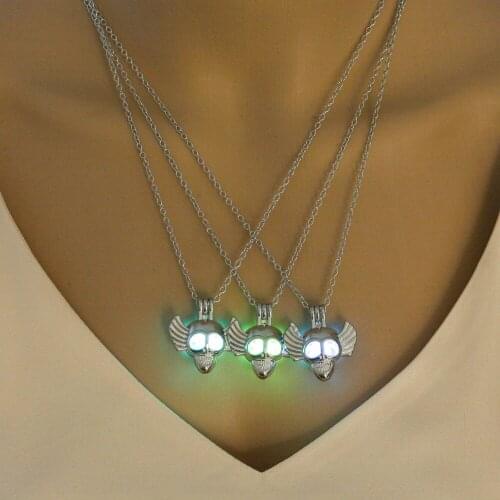 SteamPunk Style Jewelry with Silver Color Glow In The Dark Skull Shaped Locket Luminous Stone Choker Pendant Necklace for Men