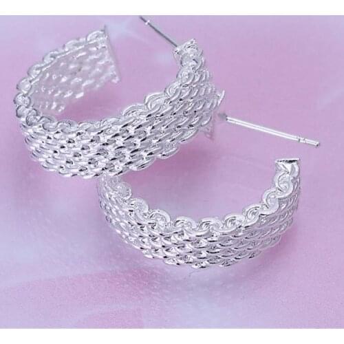 Silver color stud earrings For women wedding gift high quality jewelry accessories beautiful ladies favorite fashion E082