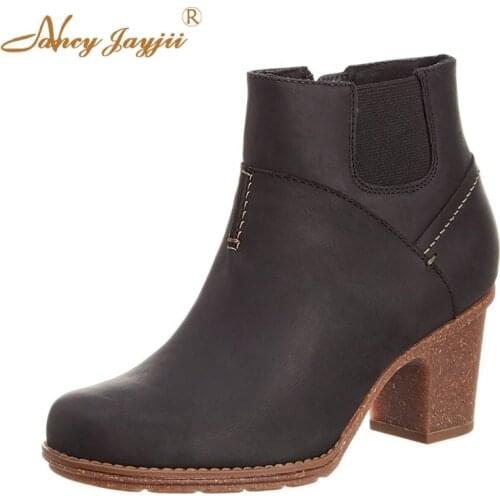 Winter Women Mature PU High Chunky Heel Chelsea Boots 2021 Female Office Round Toe Ankle Booties Girl School Party Zipper Shoes