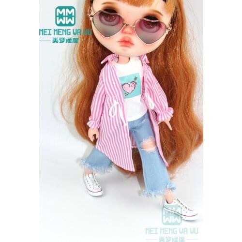 1pcs Blyth Doll Clothes fashion striped shirt, hole skirt, sneakers for Blyth , Azone1/6 doll accessories