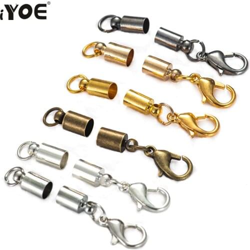 10pcs/Lot 2-10mm Pu Leather Cord Crimps End Tip Caps Connector Tail Chain Lobster Clasp Hooks Set for Jewelry Making Bracelet