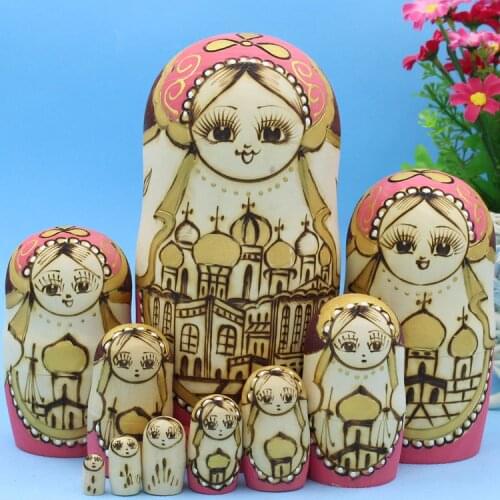 10 Layers Handmade Cute Girl Wooden Russian Traditional Matryoshka Doll Toys for Kids Friends Birthday New Year Gifts