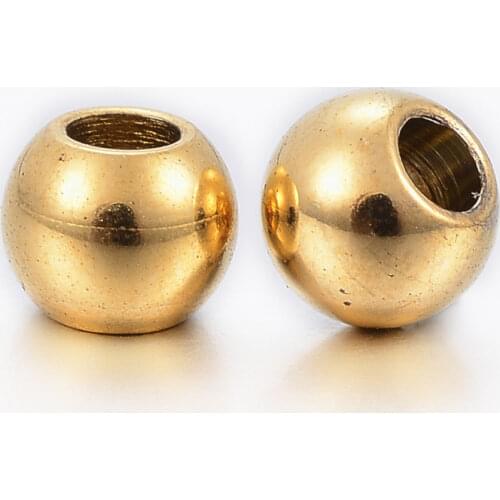 100pcs 304 Stainless Steel Beads, Round, Golden, 3x2mm, Hole: 1.2mm