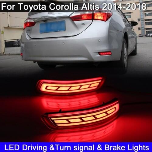 2Pcs LED Rear Bumper Reflector Light For Toyota Corolla Altis 2014-2018 Driving Warning Light Brake Light Turn Signal Light
