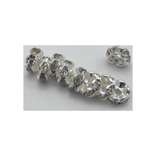 20 Silver Colour Colour Flower Clear Rhinestone Rondelle Spacers Beads 6mm