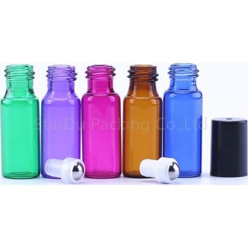 500PC/Pack 5ml Amber blue green Thin Glass Roll on Bottle Sample Test Essential Oil Vials with Roller Metal Ball