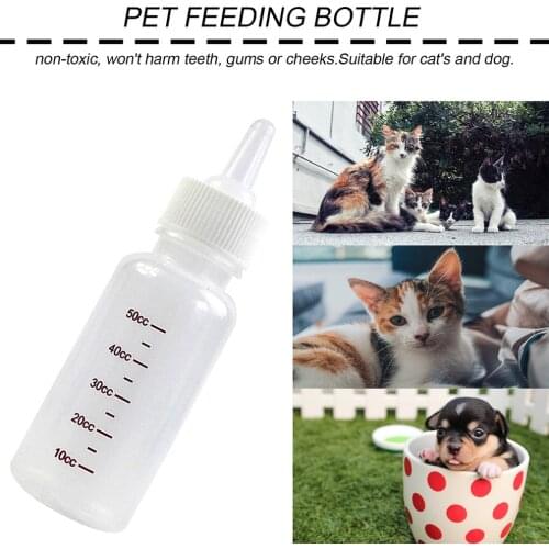 6PCS/Set Pet Milk Bottle Natural Plastic Silicone Nipple Non-Toxic Baby Dog Cat Feeding Drinking Bottle Surface Scale Pet Feeder