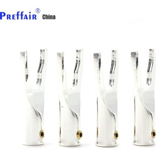 8x Pure Silver Plated Copper Spade Plug Speaker Cable Wire Connector HiFi Spade plug connector
