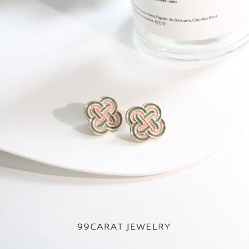 99 carat S925 silver needle gold-plated retro small earrings knot flower design classic fresh ins female wr