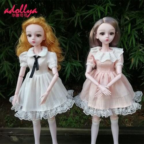 Adollya BJD Doll Accessories Striped Lace Dress White Pink Skirt Kawaii Clothes for Doll Toys for Girl Suitable for 1/3 Dolls