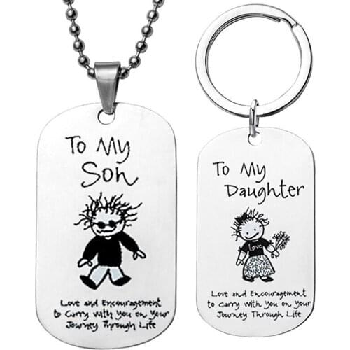 Dog Tags Pendant Necklace Family Jewelry To My Son Daughter Men Charm Chain Custom Cute Keychain Best Friend Gifts