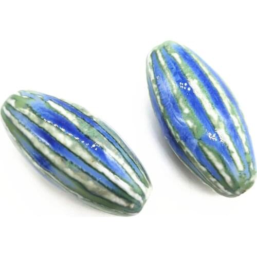 5 Pcs/Lot) 40x19mm Big Oval Ceramic Beads DIY Handmade Accessories Porcelain Loose Beads For Necklace Bracelet Jewelry Making