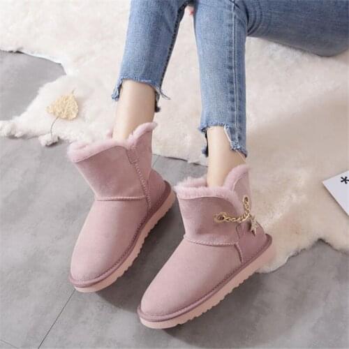 100% Natural Fur Shoes Women Boots Snow Boots Genuine Sheepskin Fashion Ankle Boots Warm Wool Winter Boots Shoes Flats Shoes