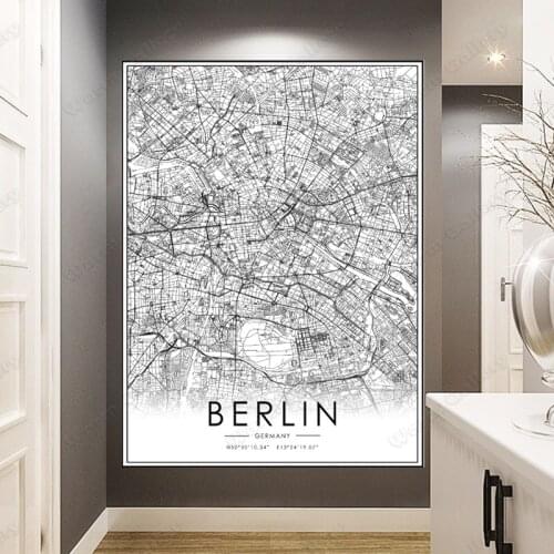 Black and White Germany City Map The Berlin City Map Poster HD Print Wall Art Canvas Nordic Landscape Painting For Home Decor