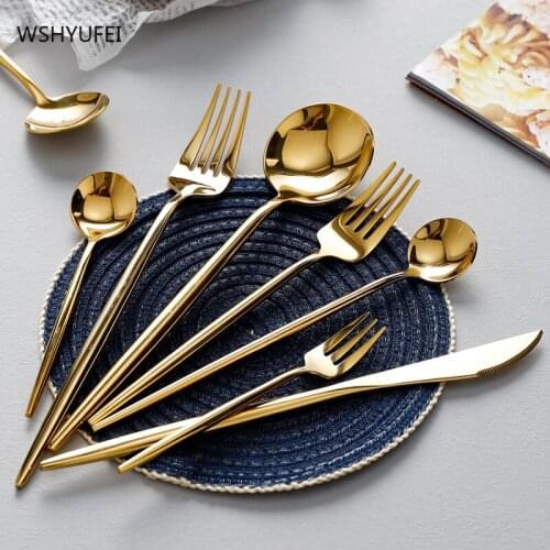 European exquisite stainless steel western tableware steak dessert spoon fork chopsticks golden tableware household set