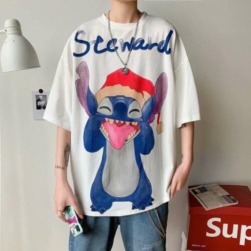 Disney Stitch T-shirt Mens Summer Cartoon Top T-shirt Fashion Men Women Hip-hop Casual Loose Bottoming Short Sleeve Hot Sale