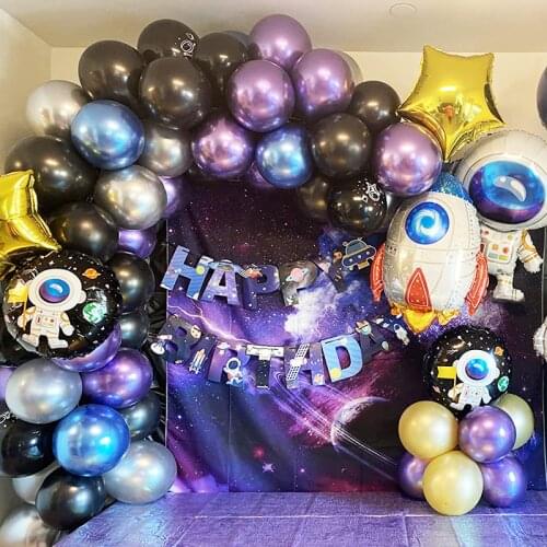 Galaxy outer space rocket balloon Party Disposable Tableware Galaxy Solar System Theme Baby Shower Boy First Birthday Supplies