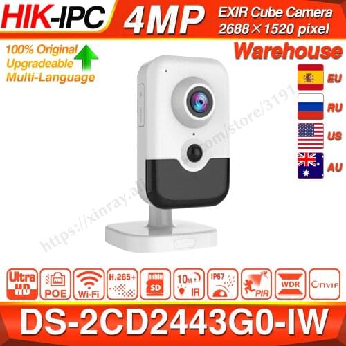 Hikvision DS-2CD2443G0-IW Wi-Fi Camera Video Surveillance 4MP IR Fixed Cube Wireless IP Camera Two-way Audio H.265