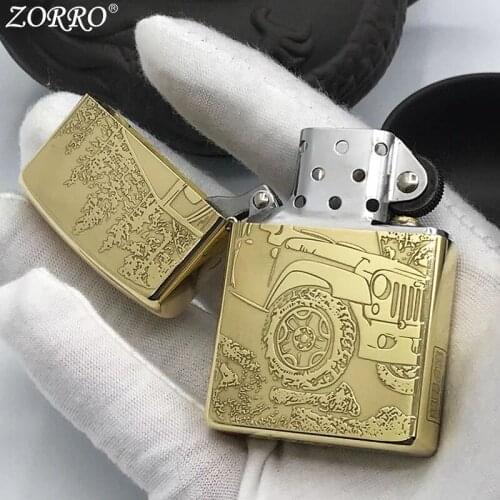 Zorro Kerosene Lighter Pure Copper Brass Classic Off-road Vehicle Pattern Handicraft Gasoline Oil Lighter Gift