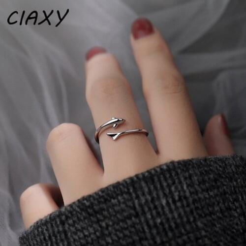 CIAXY 925 Sterling Silver Sweet Cute Mini Dolphin Whale Fresh Resizable Opening Rings Fine Jewelry for Women Party Bijoux Gift