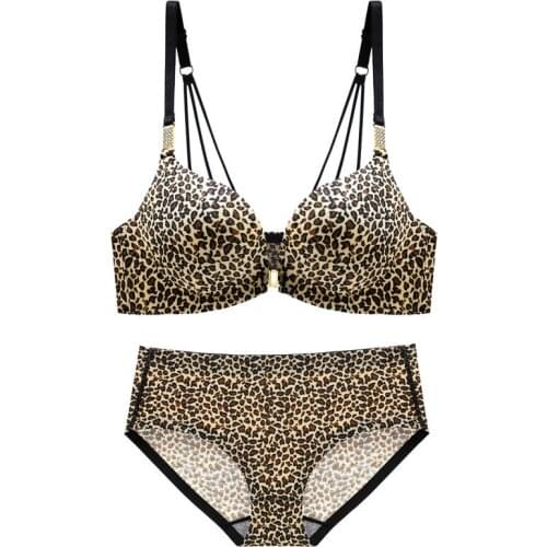 Leopard Print Sexy Underwear Set Erotic Lingerie Bikinis Exotic Gathered Front Button Bra Sets Flirting For Sex Pleasures