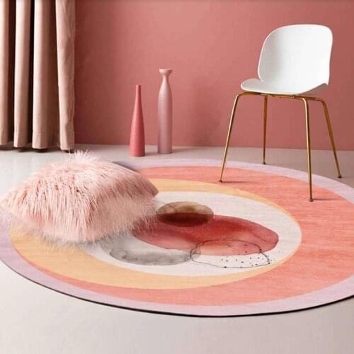 Nordic Style Round Rug Carpets For Living Room Home Decor Pink Print Floor Mat Rug For Children Room Anti-Slip Large Area Rug