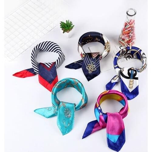 Small Square Silk Scarf Women Neck Hotel Waiter Flight Attendants Business Imitate Bandana Bag Scarves 50*50CM