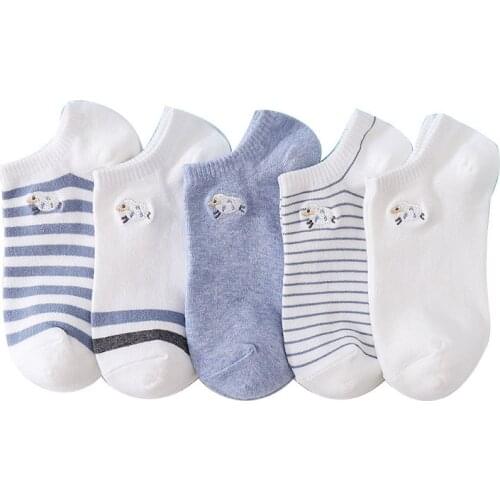 Cute Socks Womens Short Socks Embroidered Summer Thin Ins Fashion Boat Cotton Shallow Mouth Korean Japanese White Girl Socks