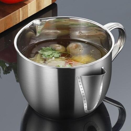 Multi-use Steel Gravy Oil Soup Fat Separator Strainer Grease Kitchen Home Bowl Cooking Oiler Filter Tools F0I4
