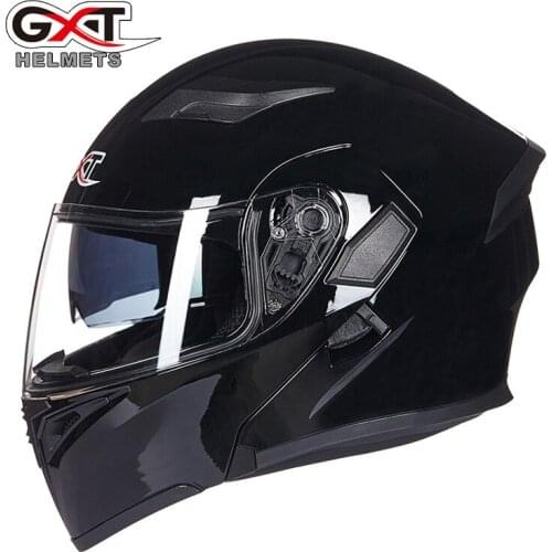 Black Double Lens Full Face Motorcycle Helmet GXT Winter Anti-fog Flip Up Motocross Motorbike Helmet Moto Casco for Men