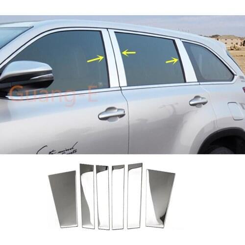 Car Body Stick Stainless Steel Glass Window Garnish Pillar Middle Column Strip Trim For Toyota Highlander 2015-2019