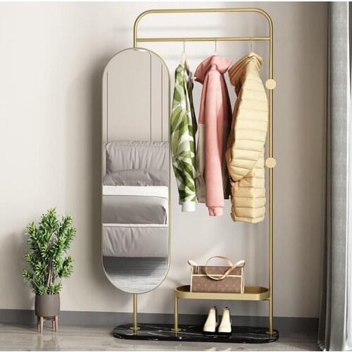 Floor mounted rotating full body fitting mirror multifunctional clothes rack to store integrated marble household wearing mirror